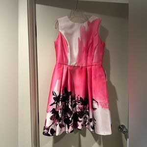 Pink and white print cocktail dress